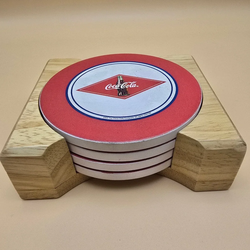 Coca Cola Cork Backed Coasters Set of 4 Red Diamond Bottle Logo 2003 Collectible